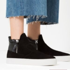 Zara Suede High Top Leather Flat Sneakers 